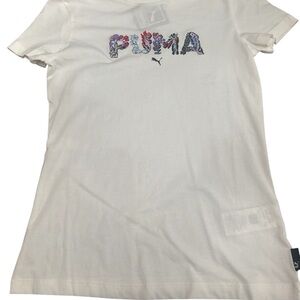 Puma White Tee with Artistic Logo Women’s XS NWT